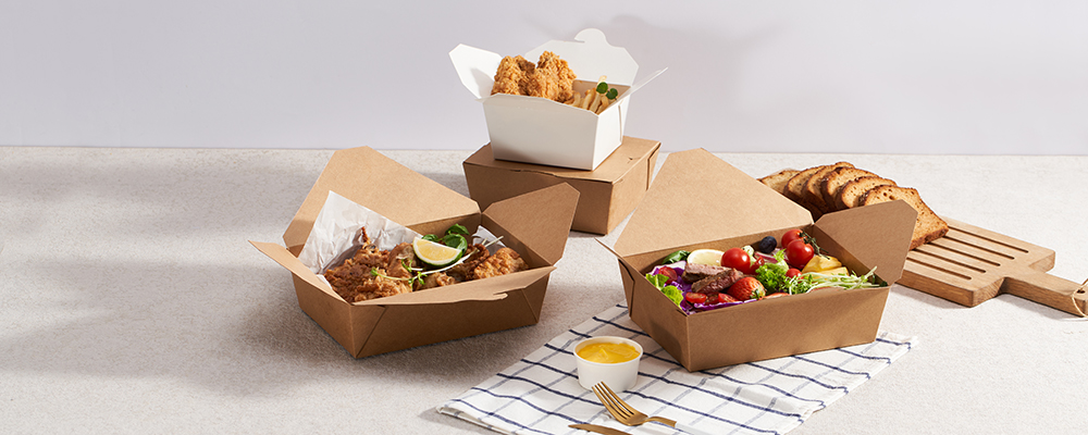 Boîtes à lunch en papier, sans PFAS, personnalisables et allant au micro-ondes